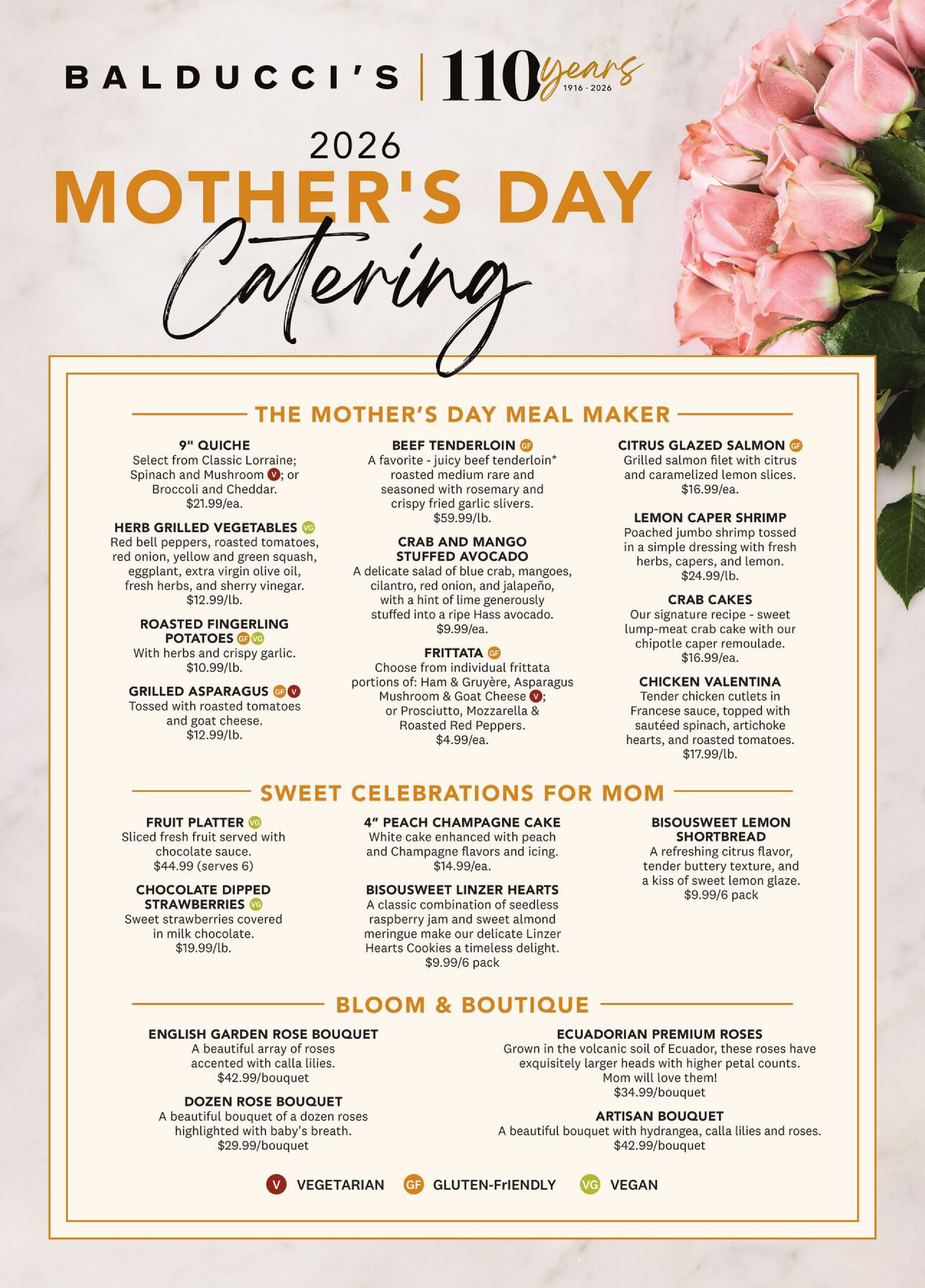 Mother's Day Catering Menu